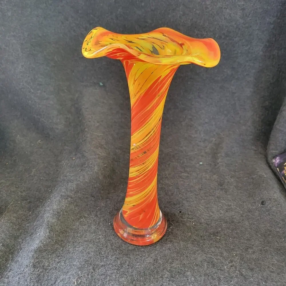 Vintage‎ Yellow and Orange Swung Spatter Vases 8.5